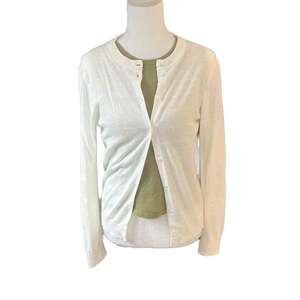 J.Crew White Lightweight Preppy Crewneck Cardigan Sweater